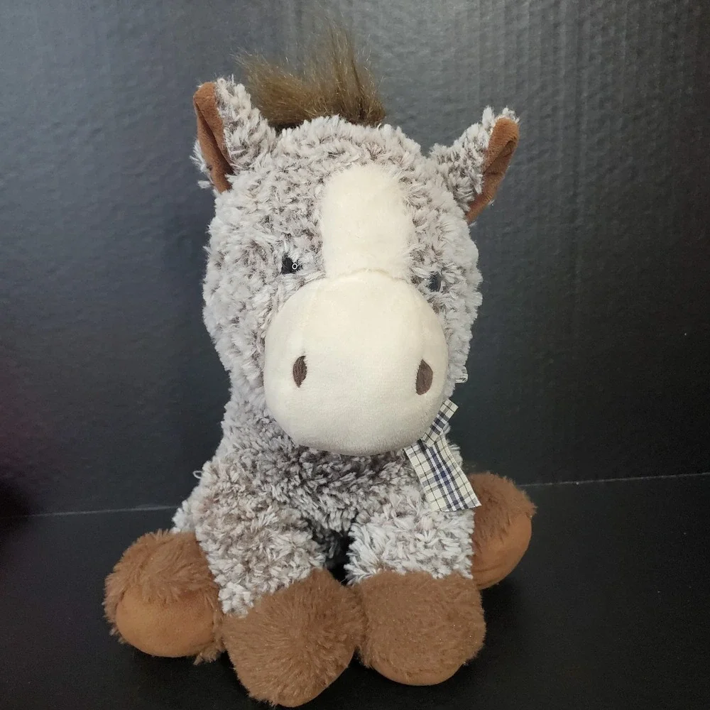 Walmart Sitting Horse Plush Brown Frosted Plaid Bow 12